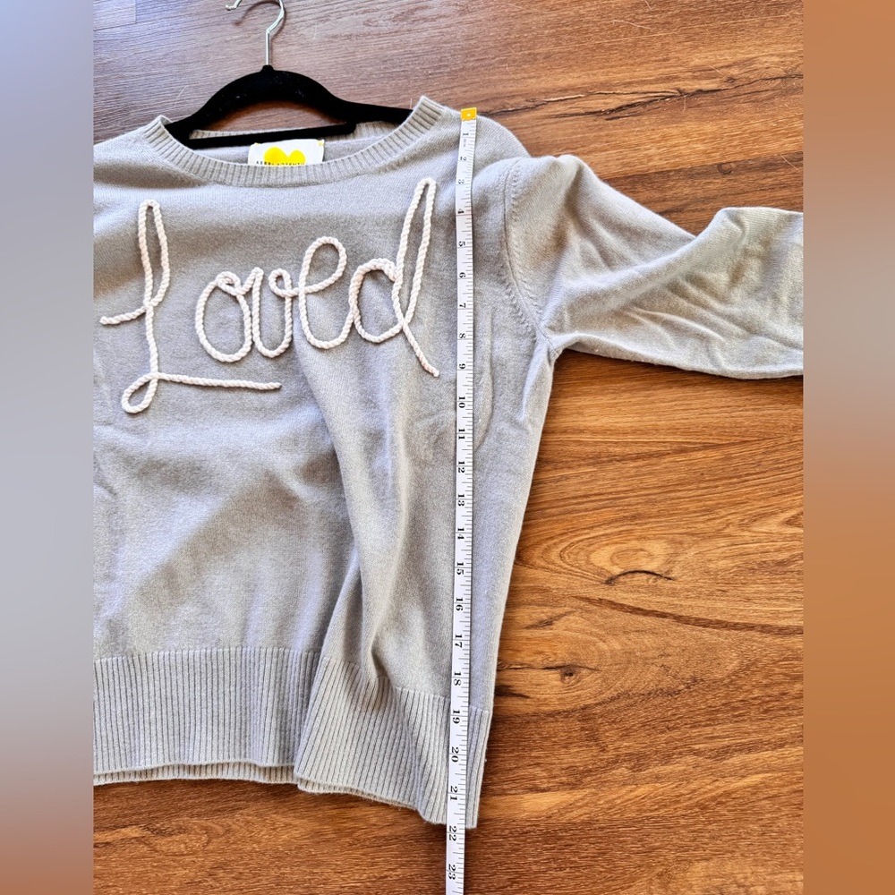 Kerri Rosenthal  Gray 'Loved' Embroidered Cashmere  Sweater Size Medium - Picture 7 of 8